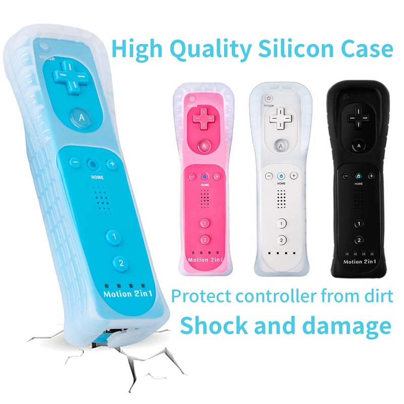 DTianSir 4Pack Motion Plus Wii Remote Controllers with Silicone Case & Wrist Strap,Wii Remote Controllers with Built in Motion Plus Compatible for Wii U Consoles (Pink+Light Blue+White+Black) - Image 4